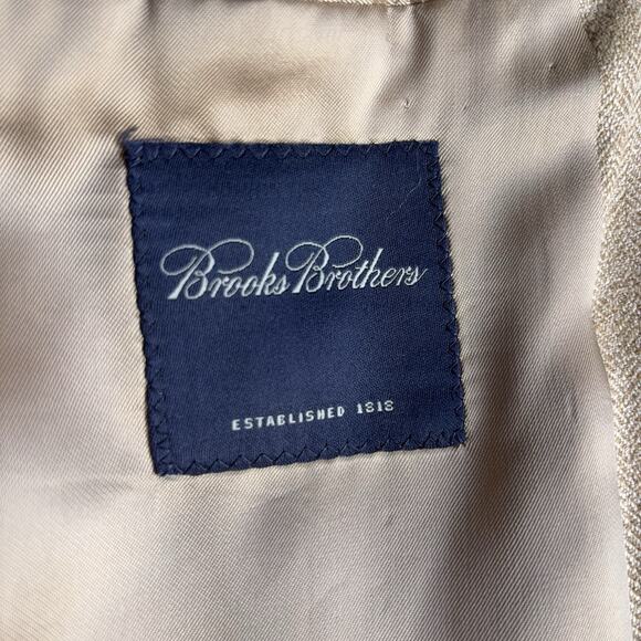 Brooks Brothers Silk Linen Wool Blazer Men's Size 44S Beige Herringbone - Picture 5 of 9
